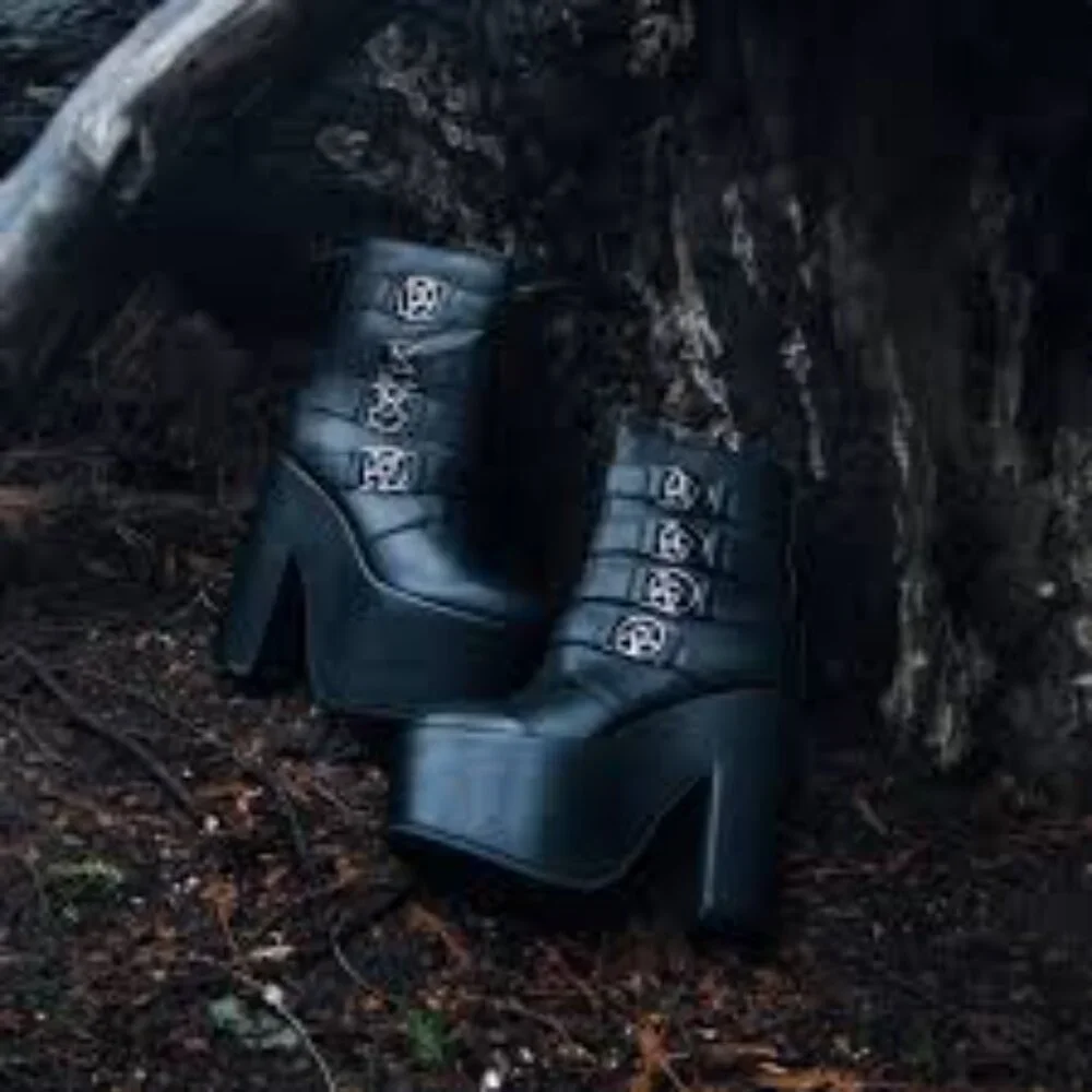 Killstar Black Nancy Pentagram Platform‎ Boots Faux Leather Gothic Witchy Techno